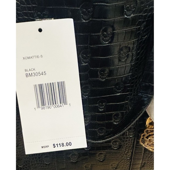 Betsey Johnson Xomattie Skull Patent Leather Work Tote Bag Black Gold Charms - Picture 12 of 16